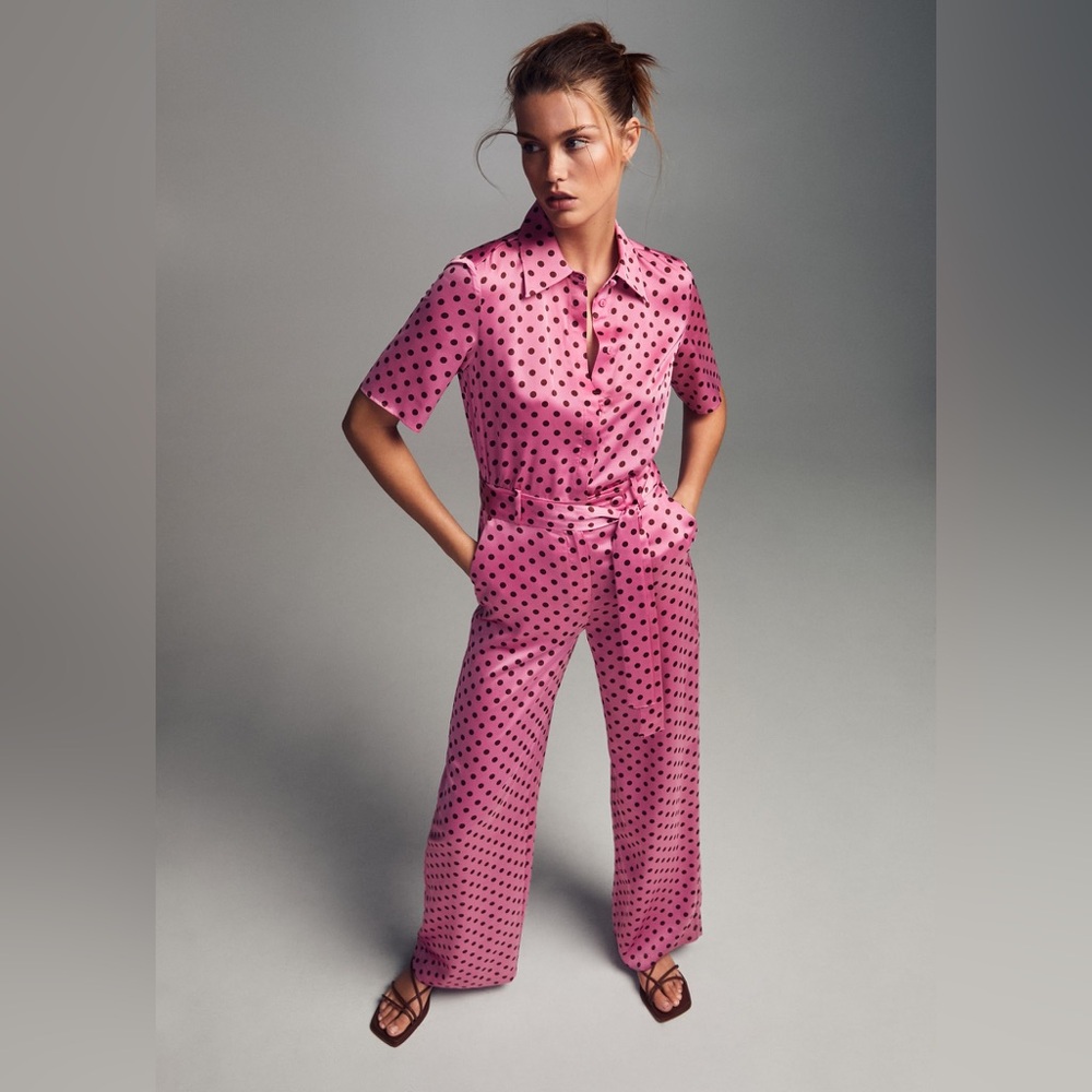 Mango Pink Polka Dot Jumpsuit Size M